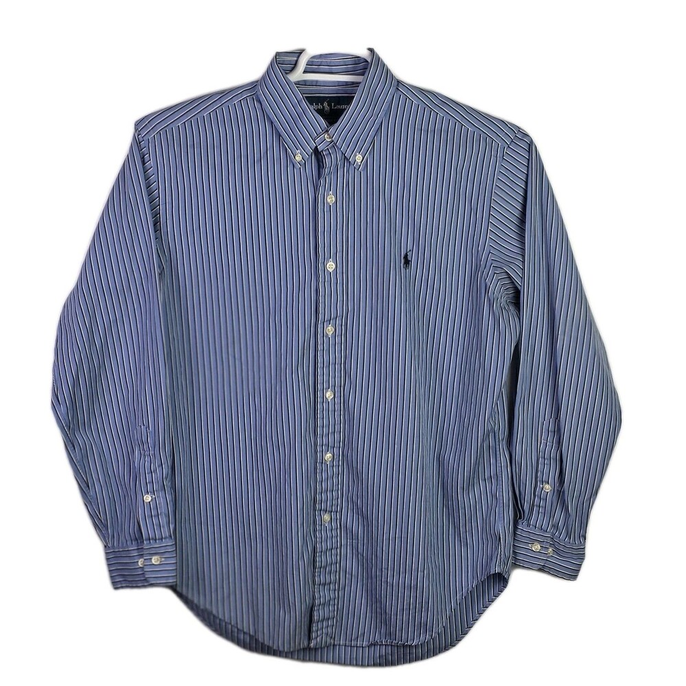 Ralph Lauren Men's 15.5 32/33 Blue Stripe Classic Fit Long Sleeve Shirt